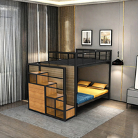 Lit mezzanine en métal au design moderne de haute qualité, taille Queen/King Size avec escaliers à panneaux en bois pour mobilier de dortoir ou d'hôtel