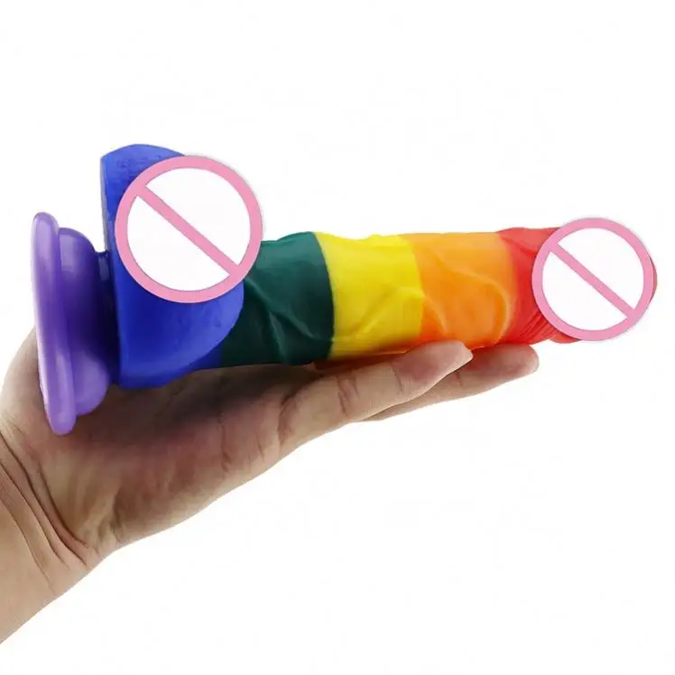 Venda quente Realista Enorme Dildo Líquido Silicone Dick Rainbow Dildo Com Sucção Cup Faked Penis Sex Toys Mulher