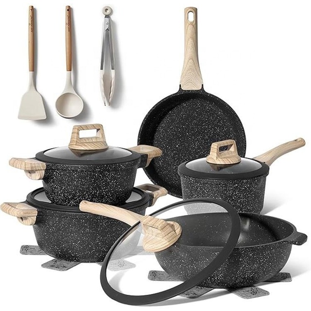 14PC All-in-One Induction Granite Cookware Set | Die Cast Aluminium Nonstick Pots & Pans for Home Kitchen