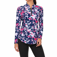 Hauts de performance pour femmes en coton à demi-zip et manches longues, coupe ajustée, antibactériens, sans coutures, 4 couleurs unies, impression personnalisée