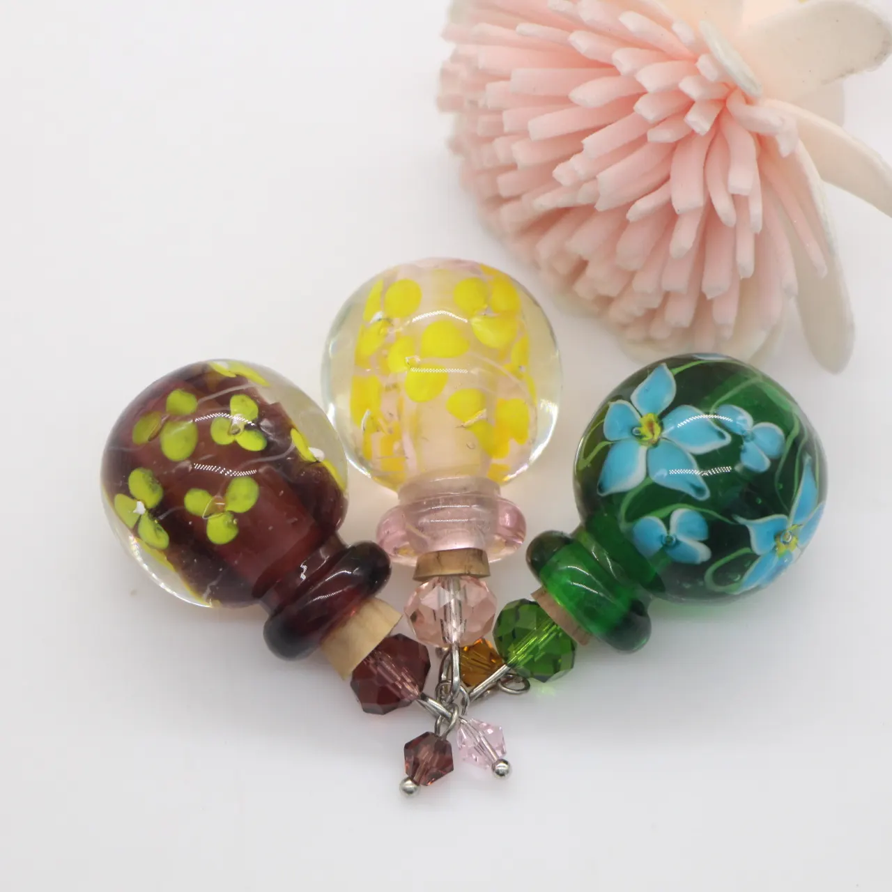 Lampwork murano glas parfum fles bloem hangende Osmanthus en Campanulaceae voor sieraden maken