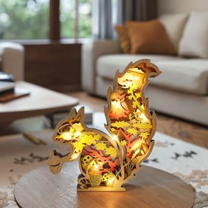 Wooden Multi Layer Hollow <b>Squirrel</b> Sculpture Handcrafted Rustic Home Décor <b>Ornament</b> for Shelves Tables and Gift Giving - Product Image 1