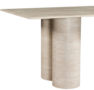 Table à manger carrée en travertin Kumusi avec <span class=keywords><strong>quatre</strong></span> pieds cylindriques en marbre naturel - Product Image 4