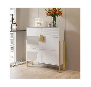 Modern Entryway White Shoe Storage With 2 Flip Doors 1 Drawer Golden Legs Narrow Shoe Cabinet