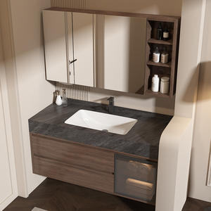 Mueble de Baño Moderno Clásico con Espejo Inteligente LED Táctil Iluminado, Lavabo de Cerámica Montado en la Pared, Gabinete Resistente al Agua <span class=keywords><strong>para</strong></span> Cocina - Product Image 4