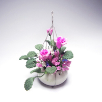 Accessoires pour maison de poupée 1:12 - Mini plantes en pot en argile, plantes suspendues, vase rose, arrangement floral, modèle de jouets DIY