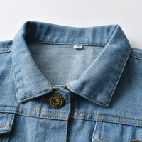 Blouson court en jean unisexe automne style coréen pour garçons, filles et bébés, avec revers vieillis, manches longues, style délavé et tendance