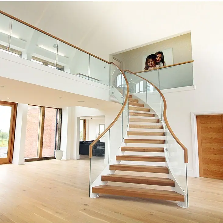 モダンなアークウッドガラス階段モデル2階用階段