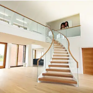 Escalier moderne en bois et verre, modèles d'escalier pour deuxième étage