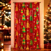 Rideau à franges en feuille métallisée, motif Joyeux Noël, flocons de neige dorés et sapins, décoration murale pour fête