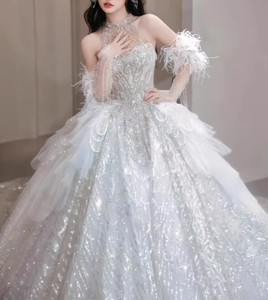 S0514Y 2026 Nuovo Abito da Sposa con Collo Halter Leggero, Stile <span class=keywords><strong>Haute</strong></span> <span class=keywords><strong>Couture</strong></span> di Alta Qualità, Vestito da Sposa con Strascico per Taglie Forti e Petite - Product Image 6