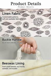 Sac en tissu réutilisable pour le stockage des aliments, en lin biologique avec cire d'abeille, pliable, avec longues poignées, pour pain fait maison au levain, 13 x 17 pouces - Product Image 5