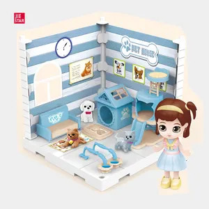 식당 욕실 애완 동물 집 시리즈 작은 인형 집 세트 casitas para ninas para jugar diy 조립 장난감 인형 집