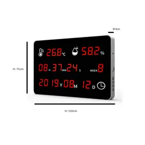 デジタル温度計 LED 温度湿度計 大画面 内蔵センサー 高温アラーム カレンダー 工場倉庫用 - Product Image 3