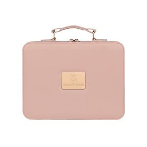 OBOX Trousse de maquillage portable grande capacité avec fermeture éclair et poignée souple, sac cosmétique pour rangement à domicile, couleur rose unie - Product Image 2