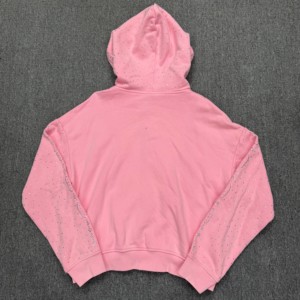 <span class=keywords><strong>Felpa</strong></span> con Cappuccio da Uomo <span class=keywords><strong>Rosa</strong></span> con Strass - Stampa Vintage DTG, <span class=keywords><strong>Felpa</strong></span> Streetwear Corta Effetto Usurato - Product Image 3