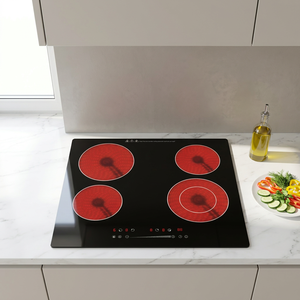 Table de cuisson électrique encastrable LONGSTAR de haute qualité à 4 brûleurs, surface en verre lisse, céramique, 6000W, usage commercial et hôtelier, garantie 1 an - Product Image 1