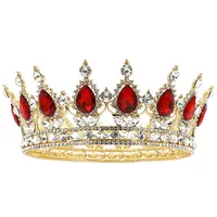 NeeFu WoFu великолепные Искусственные Красные Рубины Кристалл конкурс полные круги короны для невесты золотые тиары многоцветные короны со стразами