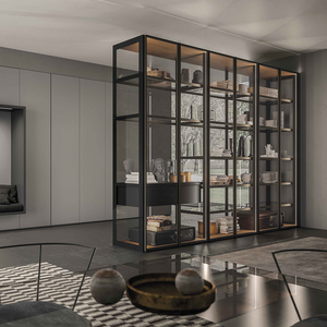 Armario Convertible de Estilo Italiano Moderno y Minimalista MATA MT-HFMW01, con Marco de Aluminio Lacado en Marrón, Vidrio Templado, Venta al Por Mayor - Product Image 2