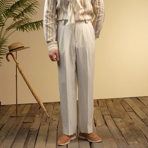<span class=keywords><strong>Pantaloni</strong></span> da Uomo Stile Vintage in Lyocell e <span class=keywords><strong>Lino</strong></span> a Vita Alta con Passanti, Modello Gurkha a Doppia Pieghezza e Gamba Dritta, Ideali per l'Estate - Product Image 2