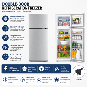 Réfrigérateur-congélateur double porte à congélateur supérieur, faible bruit, économie d'énergie, appareil électroménager de cuisine avec panneau PCM et prise UE - Product Image 2