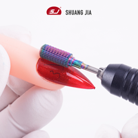 SHUANGJIA 6mm arc-en-ciel en carbure de tungstène forets à ongles électrique manucure polisseuse avec forme de seau pour dissolvant acrylique et Gel