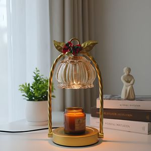 Calentador de Velas Eléctrico LANJO Estilo Navideño, Quemador de Aroma de Vidrio con Marco Dorado y Hojas Decorativas para Decoración del Hogar - Product Image 6