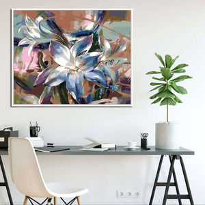 Kit de <span class=keywords><strong>peinture</strong></span> à l'huile sur toile encadrée pour décoration d'intérieur avec numéros de fleurs abstraites peintes à la main - Product Image 2