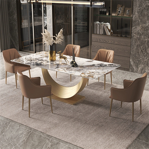 Meubles de salle à manger nouveau design en forme de sourire ensemble de table à manger de luxe en acier inoxydable doré avec pierre sinered moderne tables à manger - Product Image 3