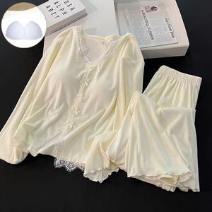 Piyama Musim Gugur Musim Dingin Musim Panas Musim Semi yang Meriah, Kardigan Beludru Hangat Wanita, Celana Lengan Panjang Merah Tahun Baru, Pakaian Rumah yang Manis - Product Image 3