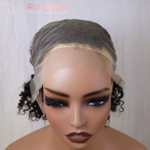 100% Brazil Remy Tóc Giả Tóc Con Người Ren Trong Suốt 13X4 Ngắn Xoăn <span class=keywords><strong>Bob</strong></span> Ngắn Lượn Sóng Màu Đen Của Phụ Nữ Tóc Giả - Product Image 3