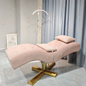 Luxuriöses Goldenes Gebogenes Massagebett-Auflage Spa Salon Wimpern Rosa Samt Gebogenes Wimpernbett Stuhl Salon-Möbelset - Product Image 4