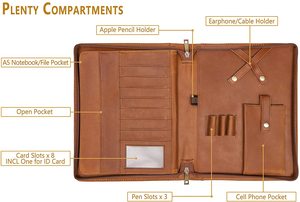 Genuine Leather Portfolio <strong>Folder</strong> <strong>File</strong> Document Organizer <strong>Zip</strong> <strong>Lock</strong> <strong>File</strong> <strong>Holder</strong> China Fashion Portfolio <strong>Folder</strong> - Product Image 3