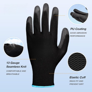 Gants de travail de sécurité en PU noirs, flexibles, respirants, résistants, pour la construction, vente en gros - Product Image 4
