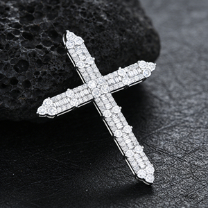 CUSTOM SILVER 10K/14K/18K GOLD PLATED LAB GROWN CVD DIAMOND CLASSIC ENGAGEMENT <b>GIFT</b> SWEATER CHAIN NECKLACE CROSS PENDANT VS - Product Image 4