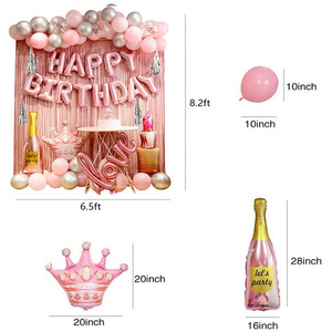Roségold Rosa Mädchen Happy <span class=keywords><strong>Birthday</strong></span> Ballon Party-Zubehör Dekorationsset Layout-Szene Hintergrund-Wanddekoration - Product Image 3