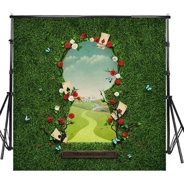 Tapestry 8x8ft Green Vinyl Wonderland Photo Backdrop Fantasy Fairy Tale Newborn Cake Table Banner for Baby Shower Birthday Paper