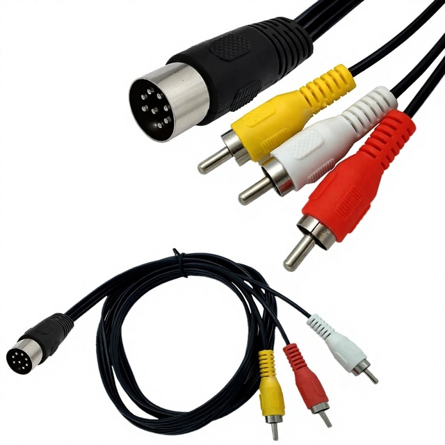 Large DIN 8-pin Male to 3 RCA Male Adapter Cable for Vintage Audio Equipment with Phono-Style RCA Connectors
