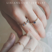 Bague de mariage R037 en argent sterling 925 plaqué or 14 carats, taille princesse, pour femme, sertie de trois zircons bleus, simple, élégante, rétro, petite