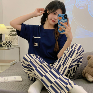 Conjuntos de <span class=keywords><strong>Pj</strong></span> de algodón de manga corta para mujer adulta, suave y bonita ropa de dormir, proveedores, Pijamas, conjunto de Pijama para mujer, Pijamas de verano - Product Image 2