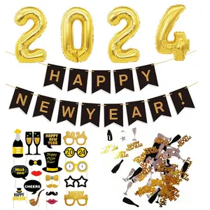 Pafu Happy New Year Decorations 2024 foil balloon glitter photo booth props confetti Party supplies happy new year 2023