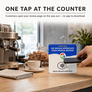 Placa de reseñas NFC impresa personalizada con código <span class=keywords><strong>QR</strong></span> para calificación de Google, tarjeta acrílica NTAG213, venta al por mayor de fábrica en China - Product Image 4