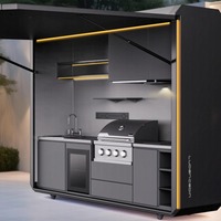 Cuisine d'extérieur pliable multifonctionnelle, moderne, en bois massif et acier inoxydable, four intégré, barbecue mobile, écologique