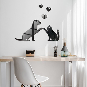 Adesivo Murale Decorativo Fai-da-Te in Acrilico con Motivo Gatto e Cane, Lastra Acrilica a Specchio Autoadesiva Impermeabile - Product Image 1