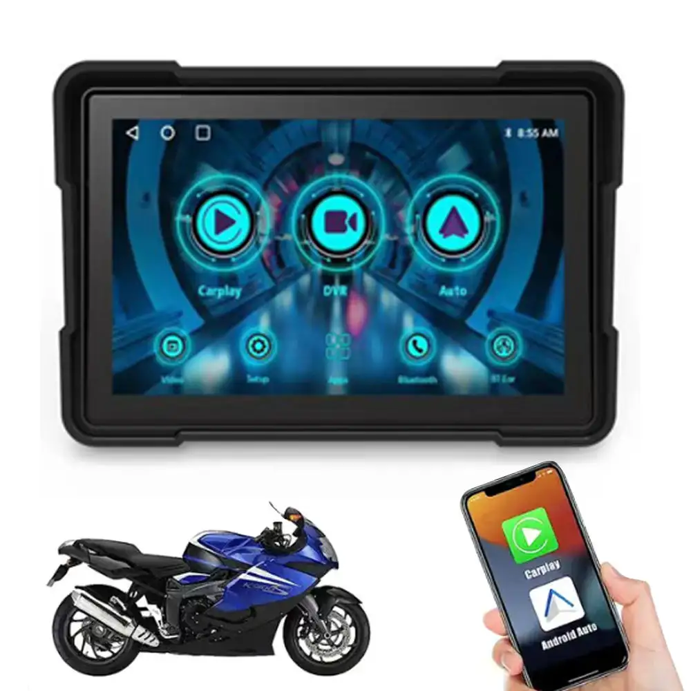 Universal Wireless Carplay Motorcycle Gps Navigator External Touch Screen 5 Inch Waterproof Motorcycle Gps Tracker With Carplay