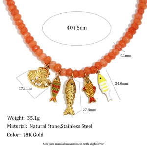 Collar de cuentas de ágata roja, colgante de pulpo de concha de pez, joyería de acero inoxidable, piedra Natural, collar de encanto de pez de verano - Product Image 6