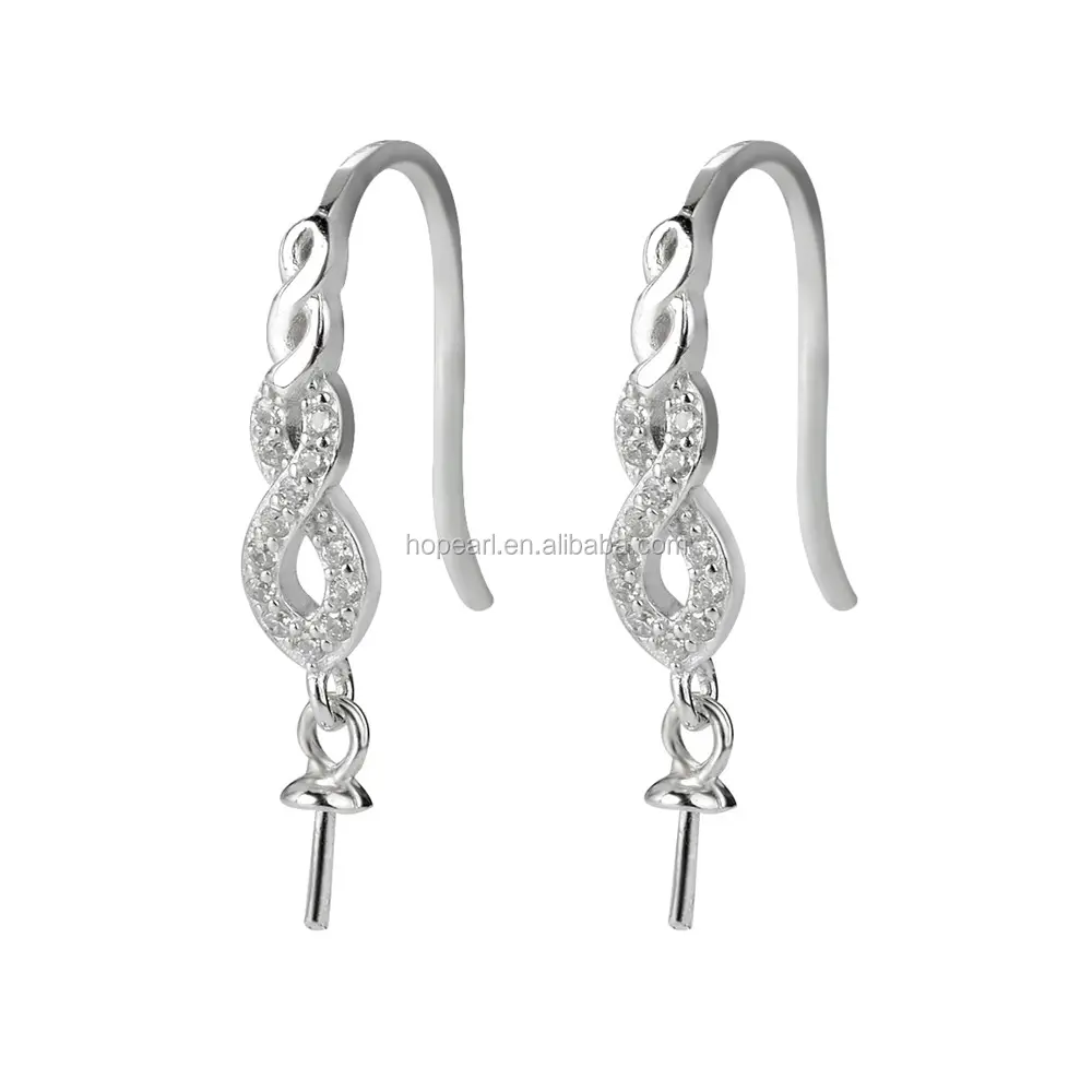 SSE257 Pearl Semi-finished Mountings Pearl Accessories Silver 925 Zircon Earrings Hook