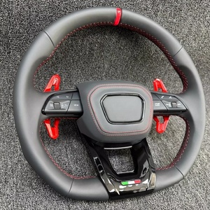 Pour <span class=keywords><strong>Audi</strong></span> <span class=keywords><strong>Q3</strong></span> Q5 Q7 Q8 <span class=keywords><strong>RS</strong></span> <span class=keywords><strong>Q3</strong></span> <span class=keywords><strong>RS</strong></span> Q5L cuir noir perforé volant à fond plat avec palettes et boutons accessoires de voiture - Product Image 2