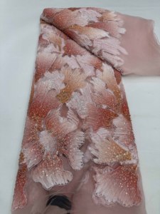 Tela de encaje con cuentas <span class=keywords><strong>a</strong></span> <span class=keywords><strong>mano</strong></span> africana para vestido de fiesta - Product Image 3