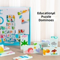 Juego de Dominó de Madera con Dinosaurios de Dibujos Animados CPC CE para Niños de 2-3 y 4-6 Años, Bloques de Construcción de Madera